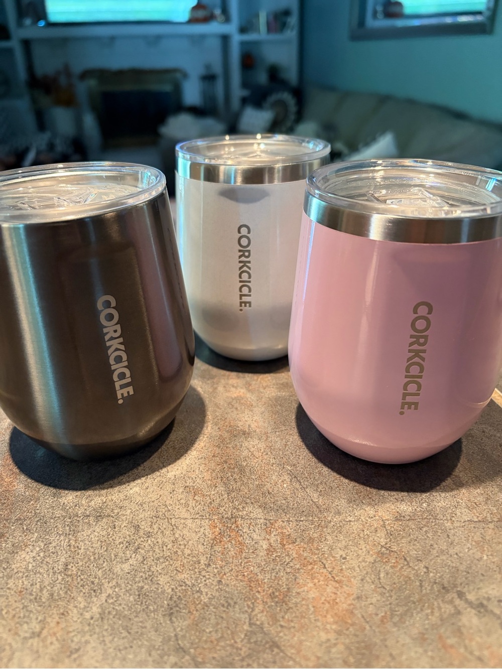 Corkcicle Pink Stemless Insulated Wine Tumbler- like new, set of 3